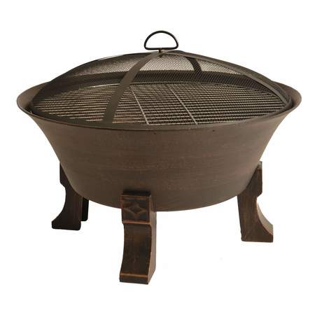 BLUEGRASS LIVING 26 Inch. Cast Iron Deep Bowl Fire Pit With Cooking Grid, Weather BFPW26D-CC